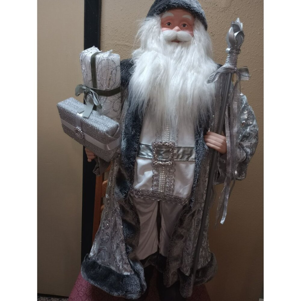 Silver Santa jeweled metallic 36-in Christmas North Pole